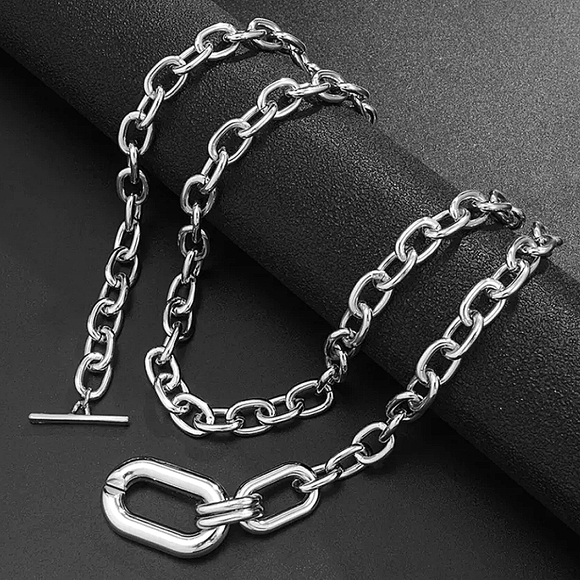 Oversized Silver Chunky Toggle Statement Necklace - Picture 6 of 7